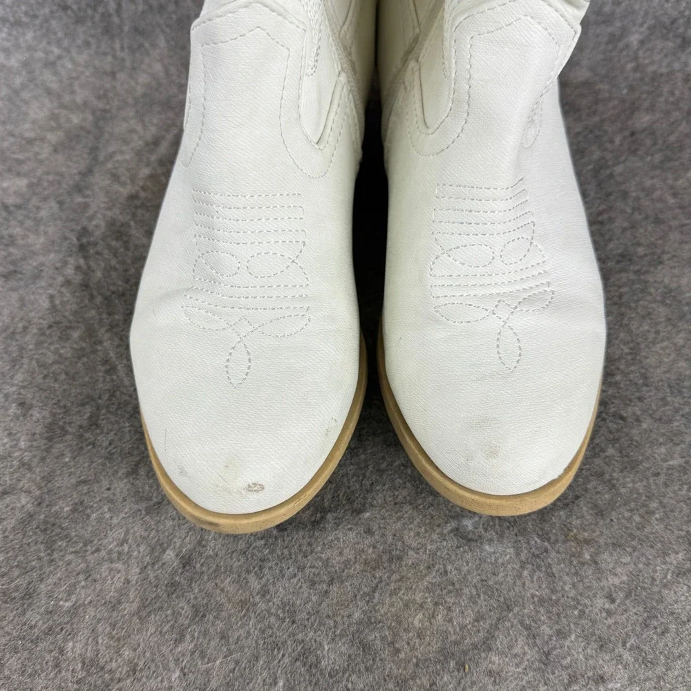 Kids White Western Cowboy Boots Faux Leather Side Zip Size 1M